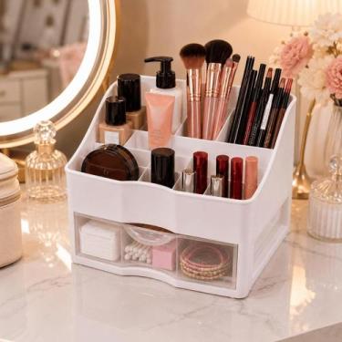 Imagem de Organizador de Maquiagem Nitron Branco com Gaveta Porta Cosméticos Mul