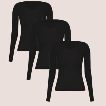 Imagem de Kit 3 Camiseta Segunda Pele Selene Feminina Manga Longa Lisa Fio 40 Co