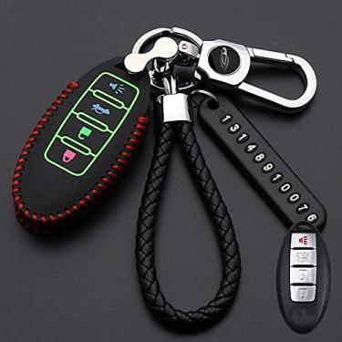 Imagem de YJADHU Porta-chaves de couro do carro porta-chaves anel, adequado para Nissan Tidda Livida X-Trail T31 T32 Qashqai março Juke Pathfinder Note GTR, D, luminoso