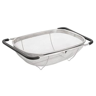 Imagem de coador pia retrátil aço inoxidável com coador estável malha fina com alças extensíveis borracha essenciais cozinha para enxaguar alimentos Baodan