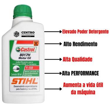 Imagem de Óleo Castrol Stihl 500ml 2 Tempos Alto Rendimento, Qualidade, Performance e Elevado Poder Detergente Ideal Para Roçadeiras Stihl FS85/FR220/FS120/FS13