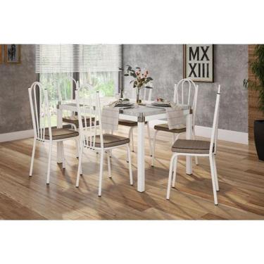 Imagem de Jogo de Mesa Malva Vidro Branco 140 Cm com 6 Cadeiras 121 Branco Ratan Artefamol