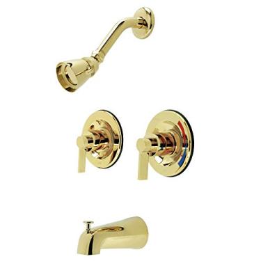 Imagem de Kingston Brass Torneira de banheira e chuveiro com duas alças NuvoFusion KB662NDL com controle de volume, latão polido