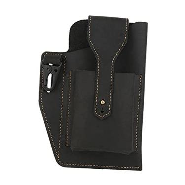 Imagem de SM SunniMix Coldre de couro para telefone masculino bolsa de ferramentas com alça de cinto, suporte multifuncional, porta-chaves de couro - preto