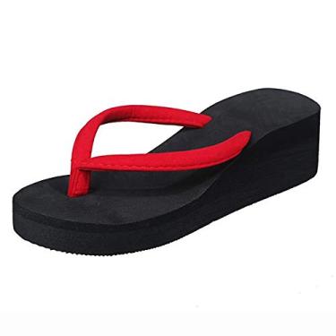 Imagem de Sandálias de plataforma Bohemian Wedges Sandálias femininas praia chinelos femininos femininos chinelos femininos tamanho 10 branco, Vermelho, 7