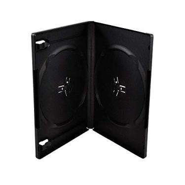 Imagem de Maxtek Capa de DVD com capacidade dupla padrão preto de 14 mm e manga externa transparente, pacote com 25 peças