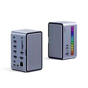 Imagem de Hagibis Estação de ancoragem USB C com monitor duplo, tira de LED, adaptador USB-C Hub Tipo-C com HDMI, gabinete SSD M.2, fornecimento de energia de 100 W, USB 3.1, Ethernet, SD/TF