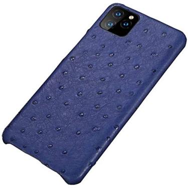 Imagem de KKFAUS Capa de telefone de meio pacote de pele de avestruz, à prova de choque, proteção contra arranhões para Apple iPhone 11 Series Case Shell de telefone dissipador de calor (Cor: azul, Tamanho: 5,8 polegadas)