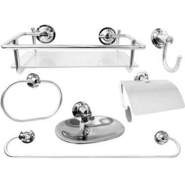 Imagem de Kit Acessórios Com Porta Shampoo Aço Inox 6 Peças Para Banheiro - Ddsh