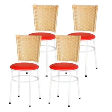 Imagem de Jogo 4 Cadeiras Para Cozinha Branca Hawai Palha - Lamar Design