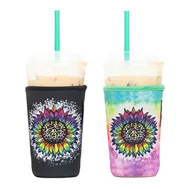 Imagem de BAXENDALE AND CO Mangas isolantes de neoprene reutilizáveis para café gelado e copos de bebida fria (2 unidades médias 623.7-680.4 g, girassol tie dye e preto)
