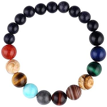Imagem de Comelyjewel Pulseiras de pedra vulcânica preta 7 chacras contas de pedra elástica pedras naturais pedras preciosas pulseiras de ioga para homens mulheres meninas joias, 7.5 inches, Pedra