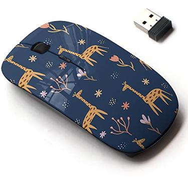 Imagem de Mouse sem fio 2.4G com design de padrão bonito para todos os laptops e desktops com nano receptor - padrão romântico girafa elegante