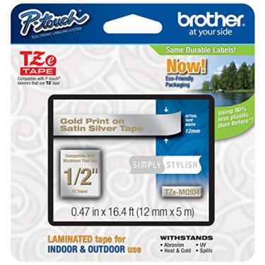 Imagem de Fita genuína Brother 1/2" (12 mm) dourada em prata acetinada TZe P-touch para rotulador Brother PT-200, PT200