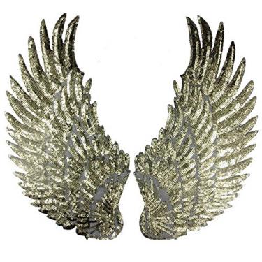 Imagem de (Dourado) - Asas de anjo grandes remendos de lantejoula ferro em costurar em apliques motivo bordado para roupas de bricolage (ouro)