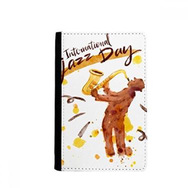 Imagem de Instrumentos de saxofone musicais aquarela padrão porta passaporte notas, carteira burse capa para cartão, Multicolorido.