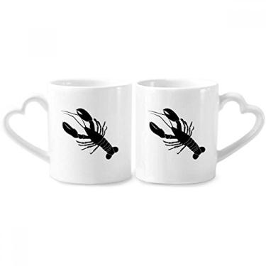 Imagem de Conjunto de canecas de porcelana casal, ilustração de vida marinha, camarão preto, coração