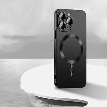 Imagem de Para estojo de carregamento magnético sem fio para iPhone 14 13 12 11 Pro Max Plus Matte Capa de proteção de lente de vidro de silicone macio, preto, para iphone 11pro max