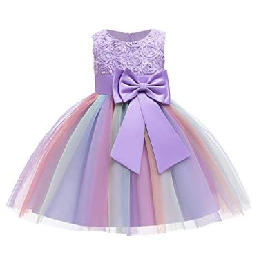 Imagem de Vestido infantil floral de dama de honra para meninas, vestido de festa de aniversário, vestido e saia de 12 a 18 meses, Roxa, 7-8 Anos