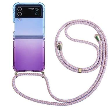 Imagem de Para Samsung Z Flip 4 3 Crossbody Lanyards Case Color Gradient Phone Case Para Samsung Galaxy Z Flip 4 3 Colar Strap Cover, Blue Purple, For Samsung Z Flip 3