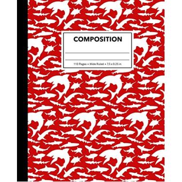 Imagem de Composition: Red Shark Composition Notebook for Kids, Cool Marble Sharks Pattern for Boys, Wide Ruled Book 7.5 x 9.25 in, 110 Pages, Back to School Supplies, For Students and Teachers