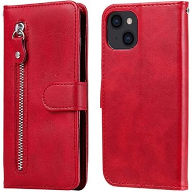 Imagem de COOVS Capa para iPhone 13/13 Mini/13 Pro/13 Pro Max, suporte de capa carteira vintage capa de telefone de couro PU com função de suporte de fecho magnético e slots de cartão (cor: vermelho, tamanho: 13 Pro 6,1 polegadas)