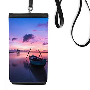 Imagem de Bolsa para celular com imagem de natureza do oceano e água, barco, bolsa para celular com bolso preto