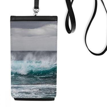 Imagem de Bolsa carteira para celular com imagem da natureza e ondas do oceano marinha bolso preto