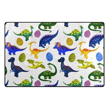 Imagem de ColourLife Tapetes leves e macios de aquarela com dinossauros no chão branco, capacho para quartos, entrada e piso de madeira de sala de estar 78,7 x 50,8 cm (2,7 x 1,8 cm) Tapetes de berçário