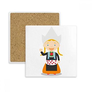 Imagem de Porta-copos Pigtails Girl Netherlands desenho quadrado porta-copos caneca subplaca suporte isolante pedra