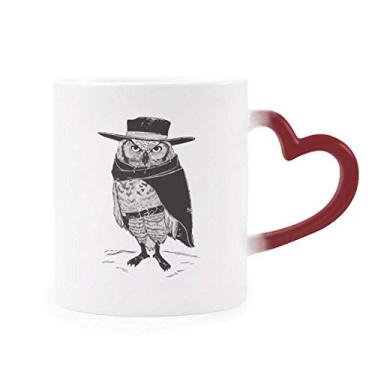 Imagem de Caneca de grés com personalidade de pássaro coruja sensível ao calor vermelha que muda de cor