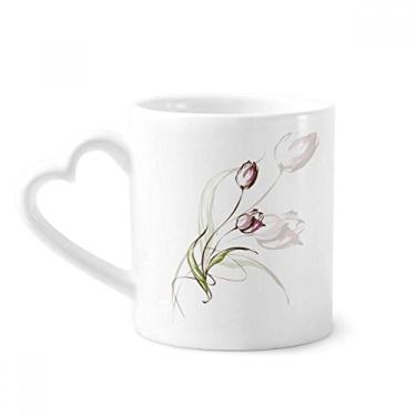 Imagem de Caneca de flor rosa tulipa pintada à mão Caneca de café cerâmica copo de coração de vidro