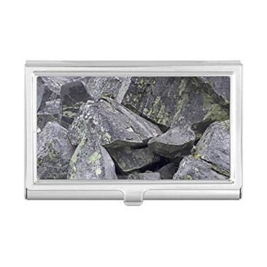 Imagem de Porta-cartões de visita Dark Stone Pieces, papel de parede, rachaduras, musgo, porta-cartões