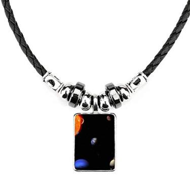 Imagem de DIYthinker Colar Planeta Vermelho Azul Escuro Céu Noite Joia Torque Pingente de Corda de Couro