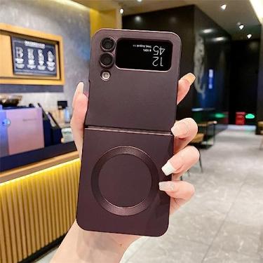 Imagem de Estojo magnético fosco luxuoso para carregamento sem fio para Samsung Galaxy S23 Ultra S22 S21 S20 Plus Z Flip 3 4 Note 20 10 Capa, vinho, para Z Flip 3