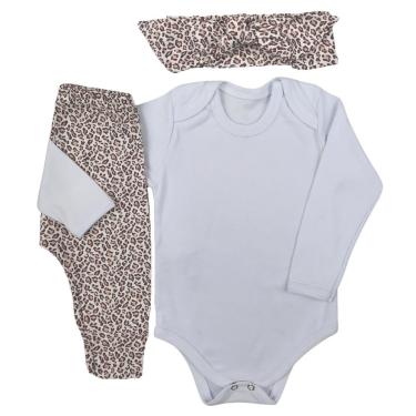 Imagem de Conjunto Body Manga Longa e Calça Suedine Mijão Culote Oncinha + Faixa - Roupa Bebê Menina-Masculino