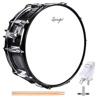 Imagem de Lexington SD403S Snare Drum Set Student Steel Shell 35 x 13 cm com 10 terminais, inclui chave de bateria, baquetas e alça, níquel preto