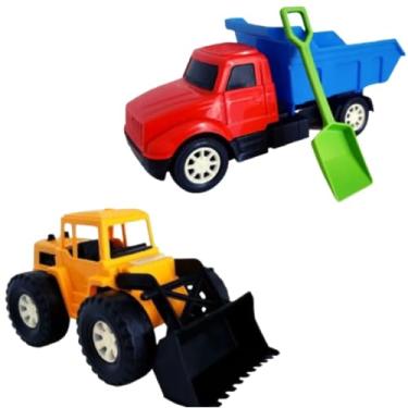 Imagem de Kit 2X1: Caminhão de Brinquedo Basculante e Trator Pá Carregadeira Escavadeira