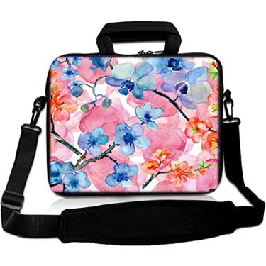 Imagem de RICHEN Bolsa de ombro para laptop de 17 polegadas com alça para notebook de laptop de 15,6/16/17/17,3/17,3/17,6 polegadas (16-17,3 polegadas, flores em aquarela)