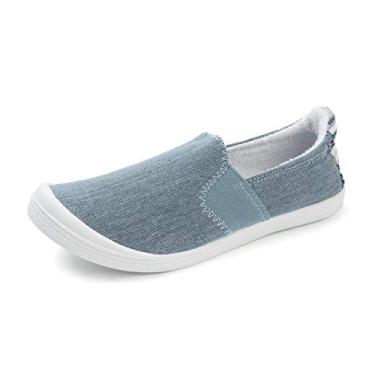 Imagem de FUNKYMONKEY Tênis feminino de lona, Sapatilhas femininas, Calçados, sem cadarço, casual, sem salto, confortável, Jeans azul, 10