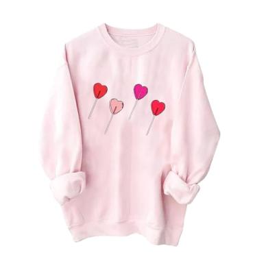 Imagem de All My Past Orders On Amazon Camisetas femininas de grandes dimensões blusa casual manga comprida pulôver gráfico top coração roupas de dia dos namorados, Rosa 03, GG