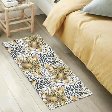 Imagem de GuoChe Tapetes de corredor dourados de animais leopardo preto para quarto tapete felpudo lavável tapete felpudo tapetes de corredor para quarto 99 x 50 cm