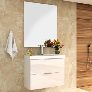 Imagem de Armário De Banheiro Pietra 3 Gavetas Com Espelho Mdp Branco - Móveis B