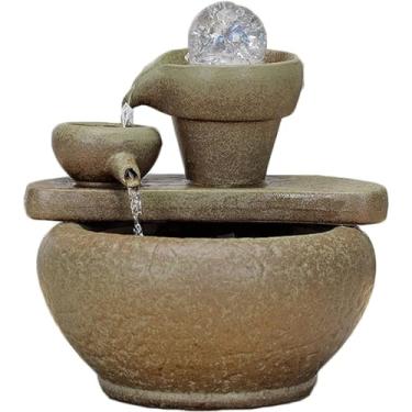 Imagem de Fontes de água Fonte cerâmica, fonte criativa de mesa com bola, fontes de água relaxantes para meditação e relaxamento