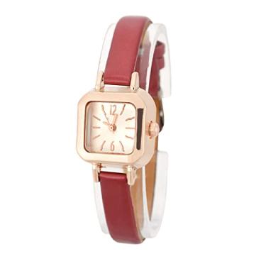 Imagem de Relógio de pulso feminino moderno de quartzo em 7 cores, algarismos arábicos clássicos, analógico, quartzo, pulseira de poliuretano, relógio de pulso (vermelho)