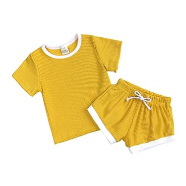 Imagem de Conjunto de camisetas e shorts de manga para bebês recém-nascidos, 2 peças, flores para bebês, 4 anos, manga comprida, Amarelo, 3-9 Months