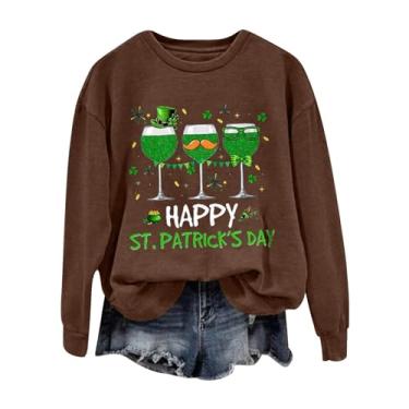Imagem de Moletom feminino St Patricks Day manga longa leopardo trevo St. Patricks camisetas camisetas grandes para mulheres camiseta gráfica, Marrom, XXG