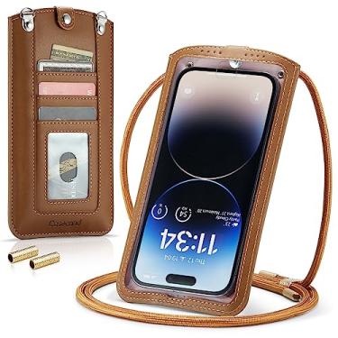 Imagem de Casecond Pequena bolsa transversal para celular para mulheres e homens, mini bolsa de ombro de couro, carteira com porta-cartões, colar cordão para todos os smartphones, iPhone, Samsung, Google Moto