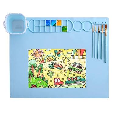 Imagem de Tapete de arte de silicone para artesanato, tapete de pintura Abnaok 50,8 cm x 40,6 cm para crianças com laterais elevadas para ficar arrumado, tapetes de pintura para argila, resina, geleca