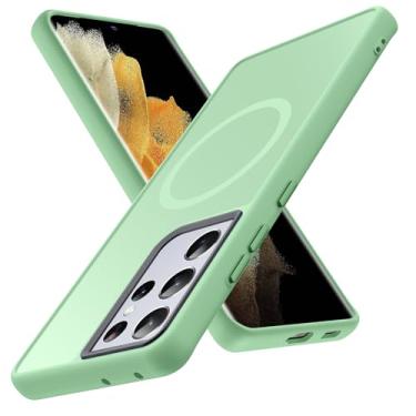 Imagem de YSLBWLE Capa magnética para Galaxy S21 Ultra, [compatível com magnético], [proteção contra quedas de grau militar de 3 pés] Capa protetora fina translúcida fosca, TPU + PC, capa protetora de luxo para